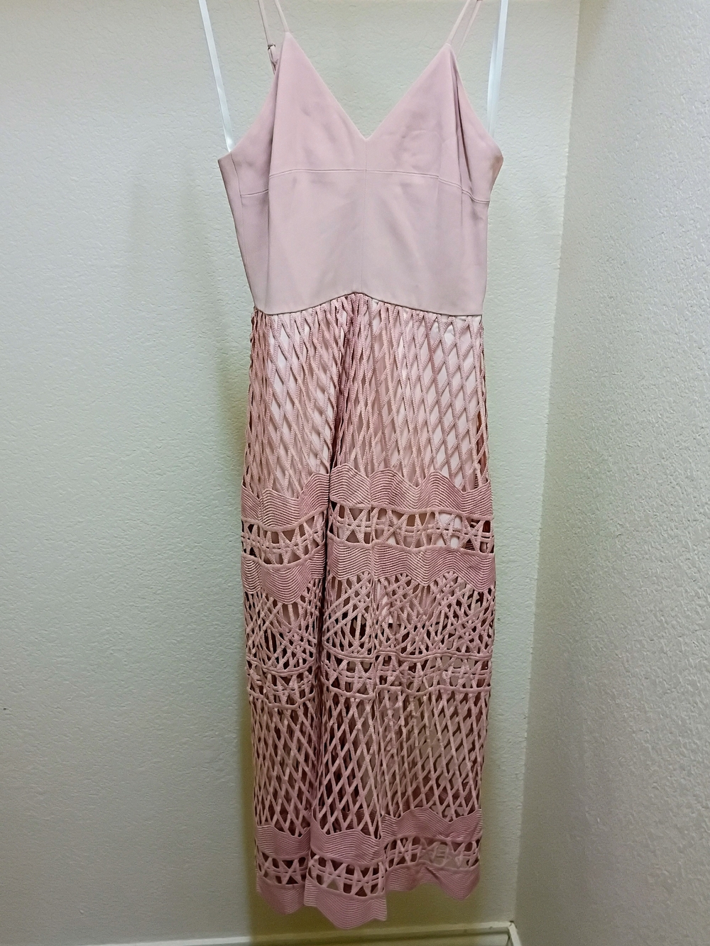 Karina Grimaldi Blush Pink Crochet-Panel Maxi Dress